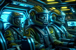 tight shot of co-pilots in starlet security squadron fighter cockpit. lots of camouflaged detail. battalion returns home triumphant. galactic star squadron 9-4-c matltranack delta. world class cinematic special effects cgi airbrushed landscapes. still shot. in plain sight under the collective nose of entire global population. coherent.