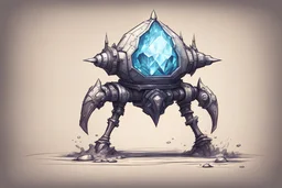 fantasy concept art, small walking magic turret sketch with big central crystal