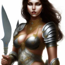 arab female warrior sexy black hair cleavage ornate metal armour silks