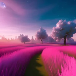 flowery countryside, glitter pink in a galactic ambiance, delicate colors in the foreground, full of details, smooth, light effect，vaporwave colorful, smooth, extremely sharp detail, finely tuned detail, ultra high definition, 8 k, unreal engine 5, ultra sharp focus