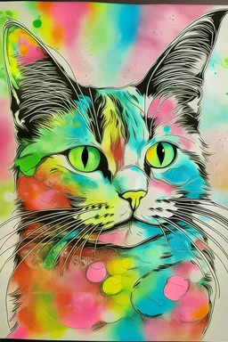 ok can you make a portrait of a cat but with a collage of pastel art like different squigglys and stydd inside of the cat drawing