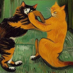 Cat fights 2 Van gogh painting