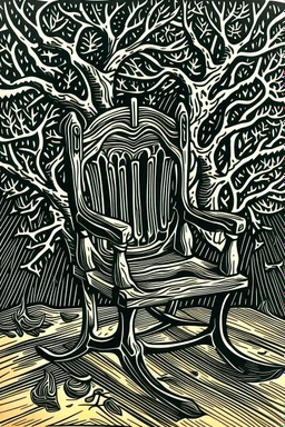 Linocut haunted rocking chair