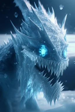 Ice creature ,majestic, Realistic photography, incredibly detailed, ultra high resolution, 8k, complex 3d render, cinema 4d