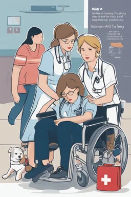 Content Art, **Featured Art:** An artwork illustration separately & distinctively featuring women and disabled individuals confidently navigating various environments, supported by safety & lawful measures. **Appearance:** content art that effectively communicates the importance of First Aid training, safety for women, disabled individuals, and protection against workplace exploitation, these content art ideas aim to captivate and inspire action while promoting universal public, manpower, and co