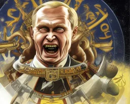 president Putin angry satan with horns fangs and rockets