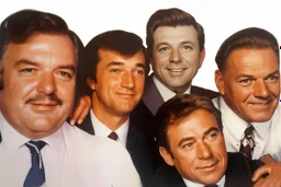 a photo of 5 men in their 30s, antique photo, add background
