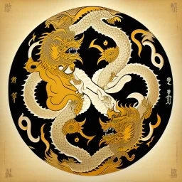 Ukiyo-e styled art, yin and yang sign,dragons