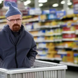 Walter White yells at Jessie Pinkman in a Costco, photorealistic