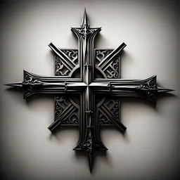 equal-armed cross, also referred to as the square cross, metallic, with spikes, gothic, darkness