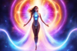 a powerfull cosmic beautiful women standing in the light