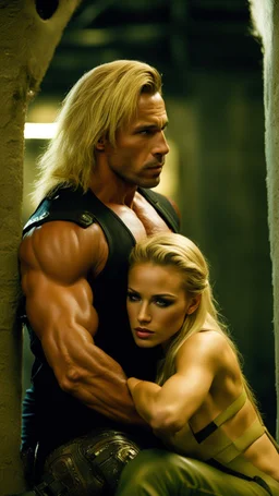 Jason david frank as muscular alpha male whispering in young blond womans ear