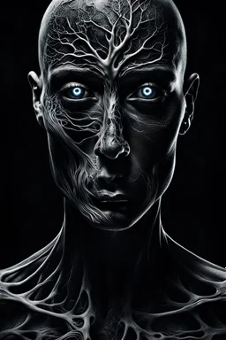 surreal abstract fade human portrait, lack black eyes, under skin fade light led and black veins, Darkness is sometimes, it is the moment of realization. The shadows rising from the depths are not merely terrifying; they are the offspring of our minds, surreal abstract things andt shapes, . darkness looking me, and eating face, body, close up the crepy stunning portrait, shadows, evil darkness, surreal, thiller vibe, background vortex, abyss,crepy vibe, intricate details, cinematic