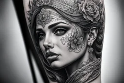 Tattoo black and white , grave , intricate details, highly detailed, high details, detailed portrait, masterpiece,ultra detailed, ultra quality