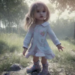 Lily rose depp toddler, full body, floral clothes, dynamic pose, tokio background, dramatic lighting, hyper realistic, unreal engine, 8k, upscale