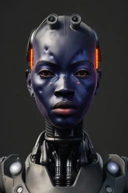 Beautiful portrait of african robot, post-apocalypse cybernetic in a cyberpunk city, sci-fi fantasy style, 8k,dark