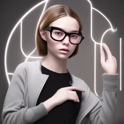 a teenage girl in a glasses store trying on glasses , dramatic, dramatic lighting, volumetric lighting, hyperrealism, 8k, high quality, photorealistic, lot of details