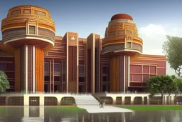 Worlds best building design for a college campus. Unique and brilliant architectural design. Use Indian hindu style mixed.