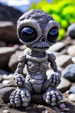small alien with rocky skin made of stone