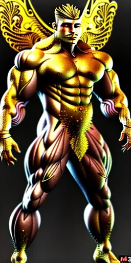 golden venom man with big muscles and big claws and purple smoke