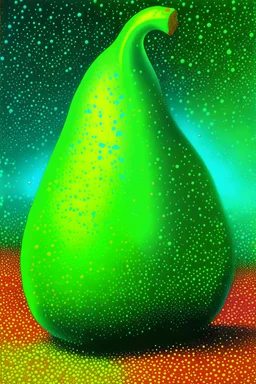 a large green pear; glitter, Luminous color sparkles, extreme colors, 1980's poster art, vaporwave
