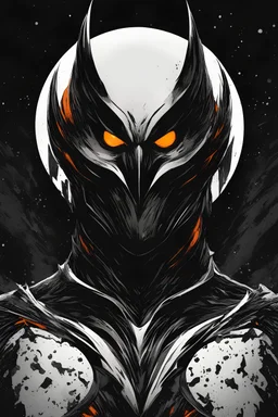 Owlman, comic style artwork, dark black, Orange and white, calm