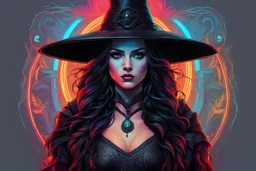 The witch in 8k sci-art drawing style, clash of the them, the which custom, neon effect, intricate details, highly detailed, high details, detailed portrait, masterpiece,ultra detailed, ultra quality