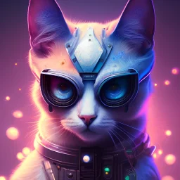 A beautiful portrait of a cute cyberpunk cat by sandra chevrier and, greg rutkowski and wlop, purple blue color scheme, high key lighting, volumetric light, digital art, highly detailed, fine detail, intricate, ornate, complex, octane render, unreal engine, photorealistic