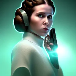 Princess leia, braided hair, dramatic, dramatic lighting, pixar style, volumetric lighting, hyperrealism, 8k, high quality, photorealistic, lot of details