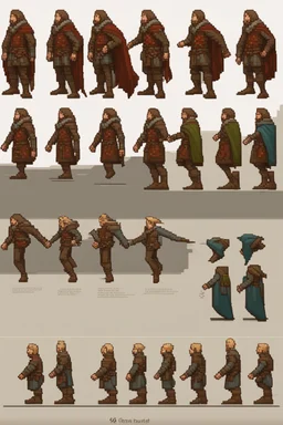 character sprite for pixel game in the medieval style side view, all position, run jump, crouch. hyper-detailed. trending on artstation. --ar 9:16