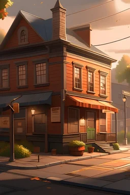 hero image for a website, realistic street corner in cozy town