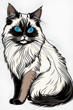 Birman Cat Breed clipart line art, half body short logo.