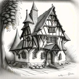 pencil medieval house