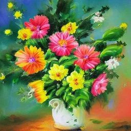 Green valley flowers, painted, classical