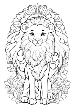 outline art for a kid's coloring page, a child with a lion and a lamb, white background, sketch style, full body, only use outline, clean art , white background, no shadows and clear well outlined