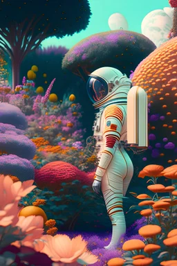 An astronaut in a garden on a spring day, by martine johanna and simon stalenhag and chie yoshii and casey weldon and wlop : : ornate, dynamic, particulate, rich colors, intricate, elegant, highly detailed, harper's bazaar art, fashion magazine, smooth, sharp focus, 8 k, octane render, cinematic