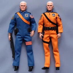 Mike Pence G.I. Joe toy Doll space force uniform, orange blue fabric, guns, wall packaging for sale. green pricetag