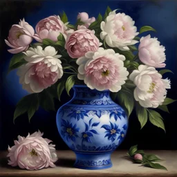 Peony Bouquet In Delft Vase Art Print