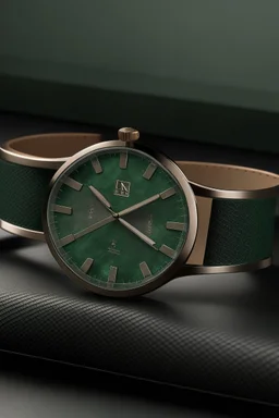 DDesign a realistic image that combines the timeless elegance of an aventurine dial watch with a vintage aesthetic. Incorporate classic elements in the background and styling to evoke a sense of nostalgia while maintaining a high level of realism.