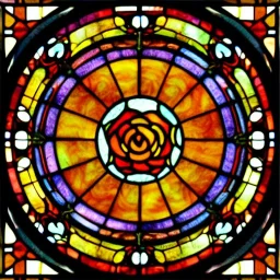 round coaster of roses with stained glass window effect, highly detailed, intricate, warm colors, stained glass window, glossy from rain, warm lighting, dramatic lighting