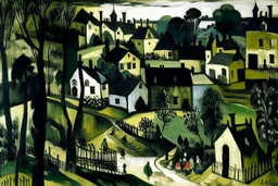 A black village in a shadow realm designed in Bayeux tapestry painted by Paul Cezanne