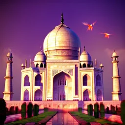 The Taj Mahal, Hindistan, sunset, rainbow sunset, fantasy art, flying birds, springs