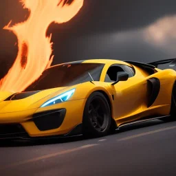 photo of a ultra realistic,set in fire modified hyper car, cinematic lighting, battered, low angle, trending on artstation, 4k, hyper realistic, focused, extreme details, unreal engine 5, cinematic, masterpiece