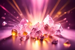 tanti cristalli di luce rosa e gialli su sfondo luminoso con raggi di luce
