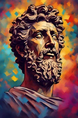 Marcus Aurelius, 4k quality, impressionism, vivid, existential, art, vivid, beautiful background
