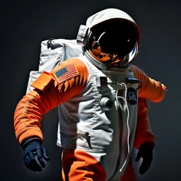 an astronaut in moon, full body, highly detailed, kente, orange puffer jacket, 3d render