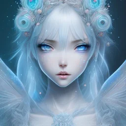 icy blue, anime, fairy queen,tears, majestic, ominous, ice, wildflower, intricate, masterpiece, expert, insanely detailed, 4k resolution, retroanime style, cute big circular reflective eyes, cinematic smooth, intricate detail , soft smooth lighting, soft pastel colors, painted Rena