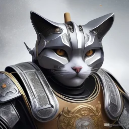 beautiful smooth realistic Japanese samurai robot cat body, run on dark cosmos background, cat еye, extremely sharp detail, finely tuned detail, ultra high definition, 8 k, unreal engine 5, ultra sharp focus, accurate sword wings, positive smile