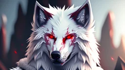 Feral, White fur, Werewolf, Red eyes, character, waist up portrait, oil on canvas, expert, insanely detailed, 4k resolution, cinematic smooth, intricate detail,