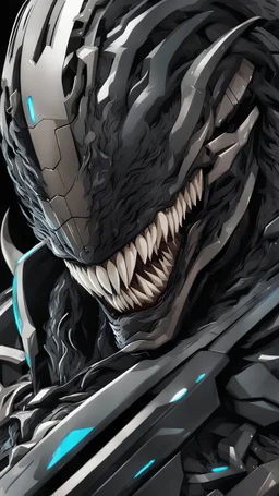 Venom mix with machine in solo leveling shadow artstyle, cyberpunk them, intricate details, highly detailed, high details, detailed portrait, masterpiece,ultra detailed,best quality